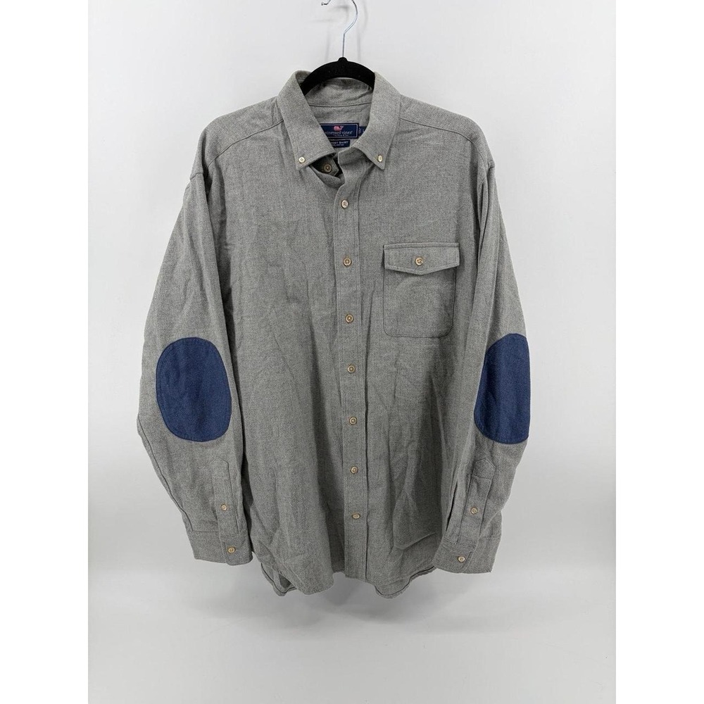 Vineyard Vines, "Crosby Shirt" Gray Flannel Button-Front, Elbow Patches, Men's L